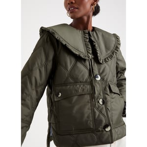Ganni Recycled Ripstop Quilt Frill Collar Jacket | goop