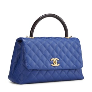 Chanel Blue Quilted Caviar Leather Medium Coco Handle Bag - Yoogi's Closet