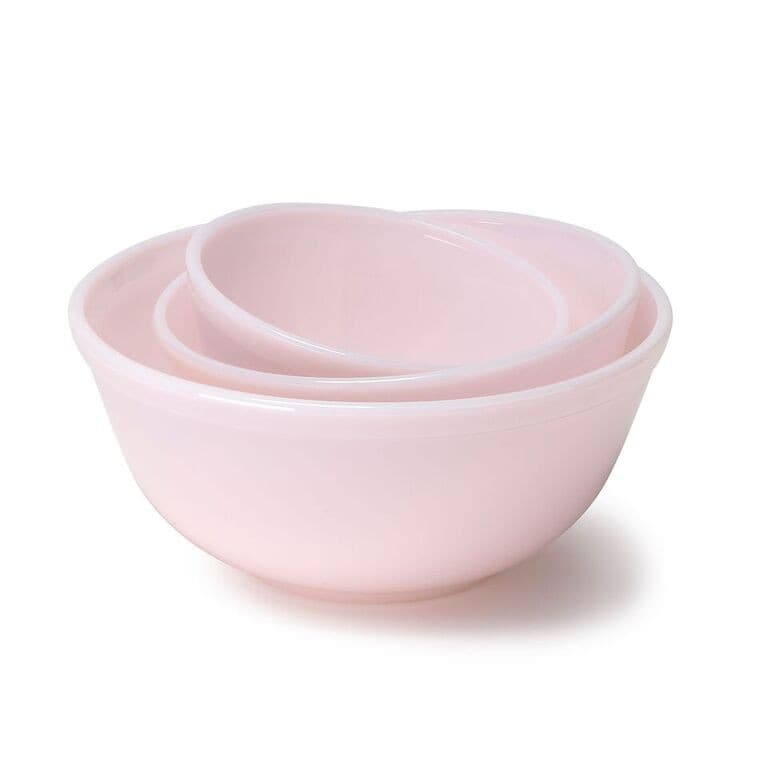 3 Piece Pink Glass Mixing Bowl Set