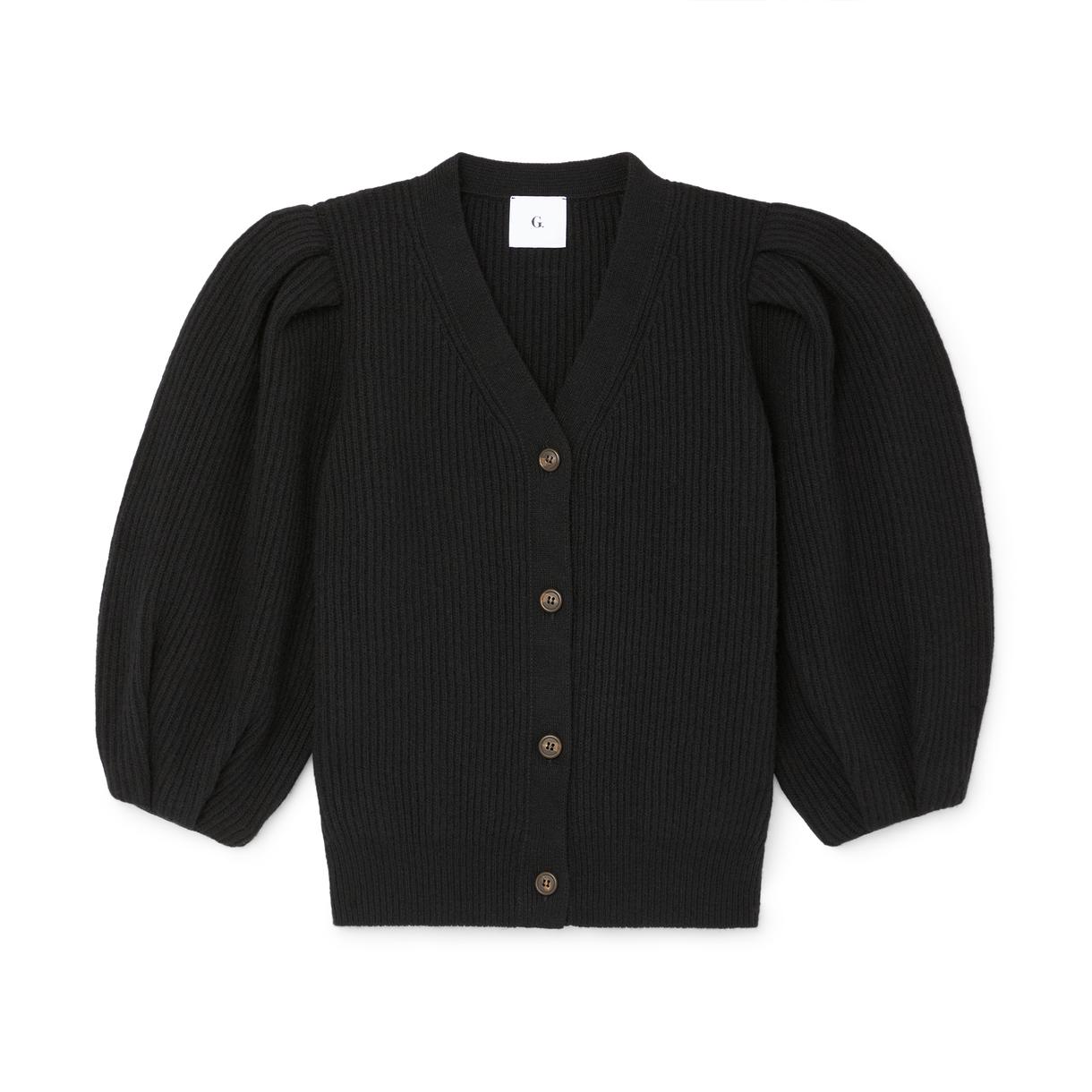 G. Label by goop Foster Ribbed Puff-Sleeve Cardigan