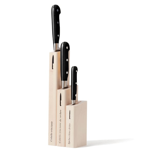 Coltellerie Berti for MATCH Black Insieme Set of 3 Kitchen Knives With Wood Blocks