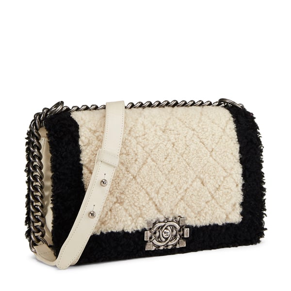 WHAT GOES AROUND COMES AROUND Chanel Black Shearling Boy Bag