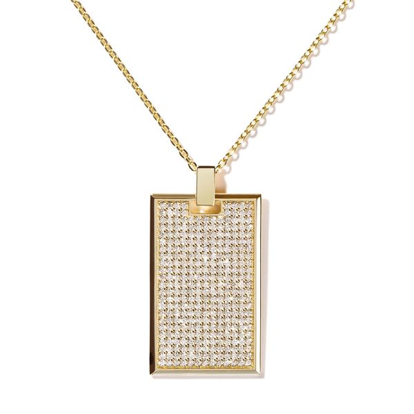 AS29 Large Pave Diamond Tag Necklace in Yellow Gold