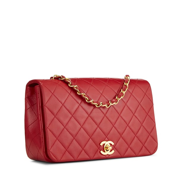 WHAT GOES AROUND COMES AROUND Chanel Red Lambskin Full-Flap 9″ Bag