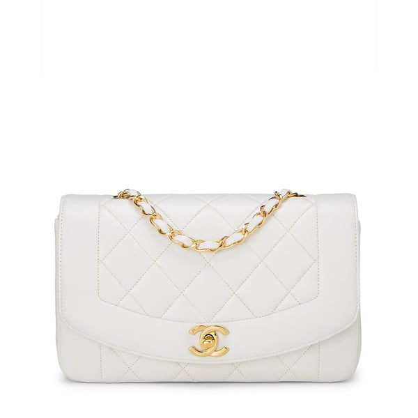 WHAT GOES AROUND COMES AROUND Chanel White Lambskin Diana Flap 9"