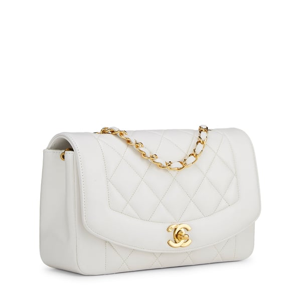 WHAT GOES AROUND COMES AROUND Chanel White Lambskin Diana Flap 9"