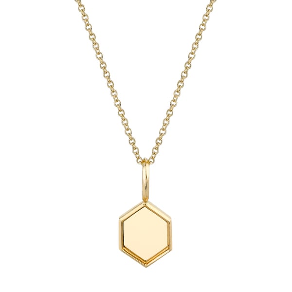 LIZZIE MANDLER Mini Hexagon Charm Necklace with Knife Edge Border