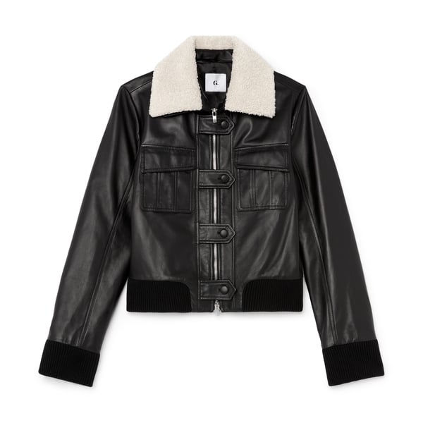 G. LABEL Typhaine Sherpa-Collar Leather Jacket
