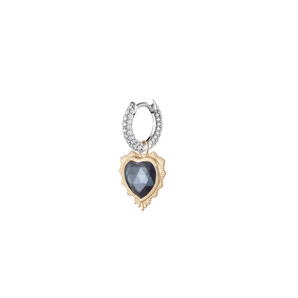 FOUNDRAE Small Chubby Pavé Hoop with Blue Topaz Heart Gemstone