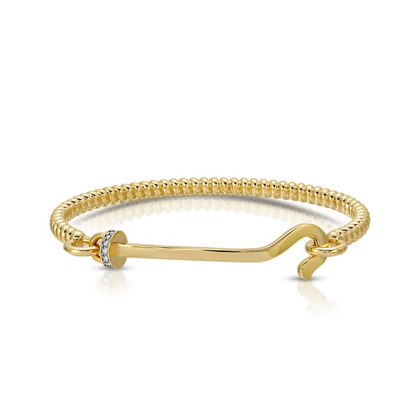Nancy Newberg Gold Hook Bangle Bracelet in Yellow Gold/White Diamonds | Women