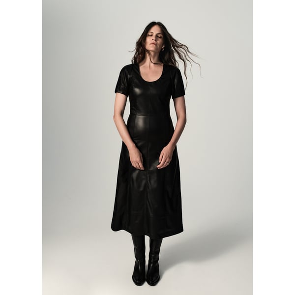 G. Label by goop Macy Leather Puff-Sleeve Dress