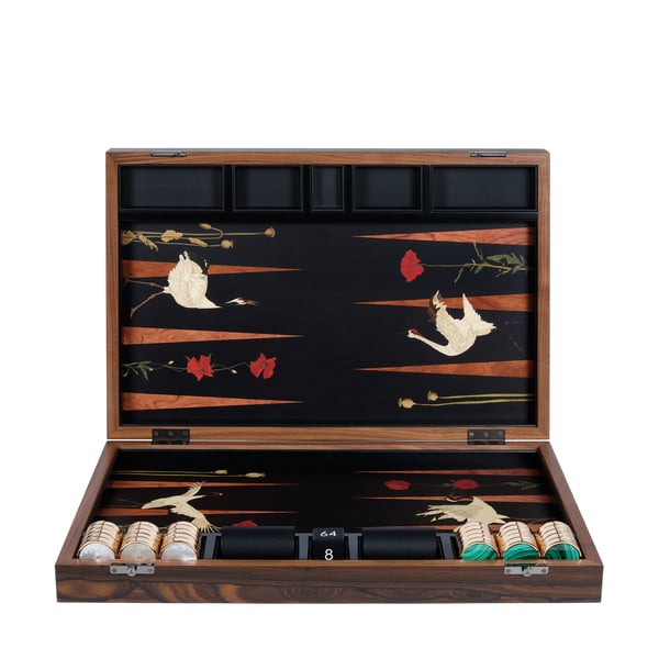 Alexandra Llewellyn Poppies and Crane Backgammon Set