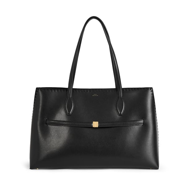 【toteme】 Lounge Large leather-trimmed tote bag Toteme Embroidered Leather Lounge Tote | goop
