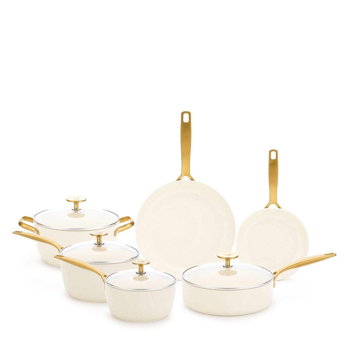 White and Gold Nonstick Frying Pan Set with Lids