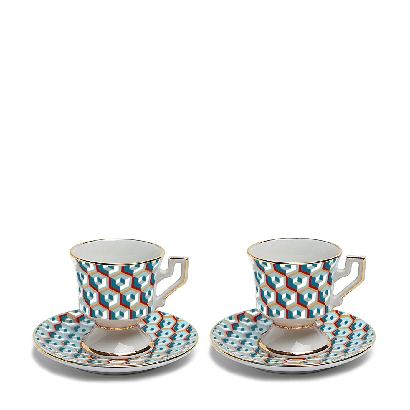Cubi set of 2 espresso cups and saucers in multicoloured - La Double J