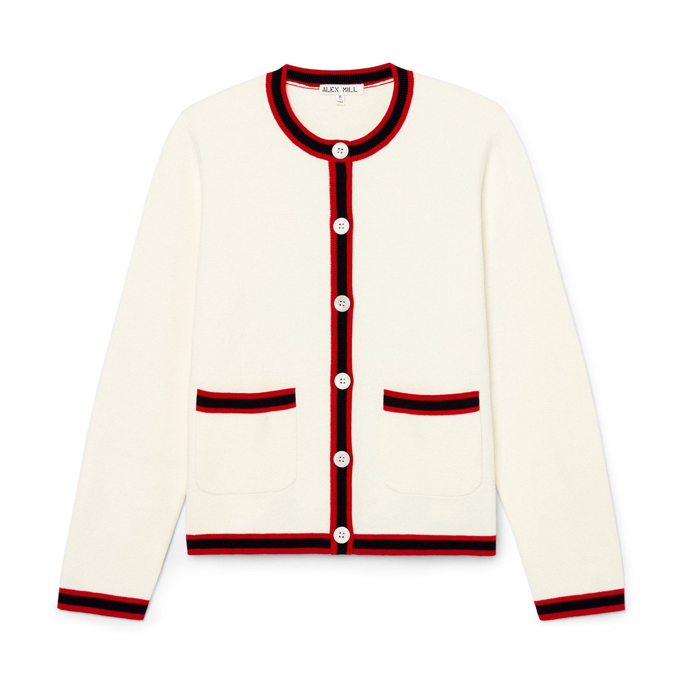 White cardigan with red trim discount