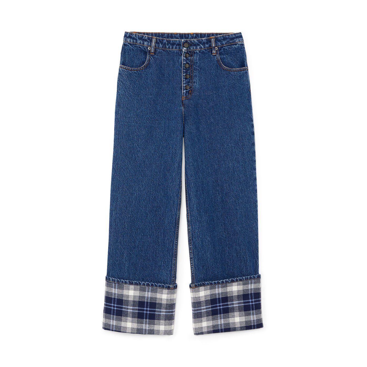 Spitzer Button Fly Plaid Cuffed Jeans goop