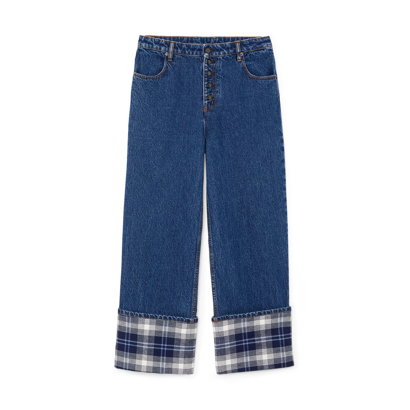 Spitzer Button-Fly Plaid-Cuffed Jeans | goop