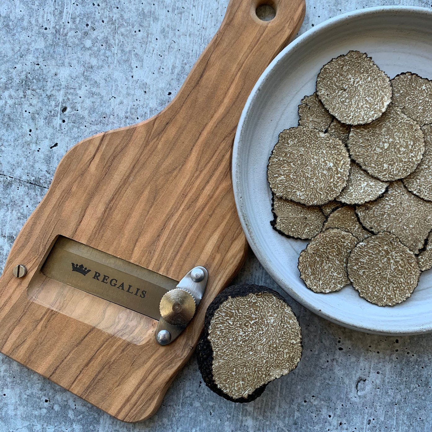 Olive wood truffle slicer