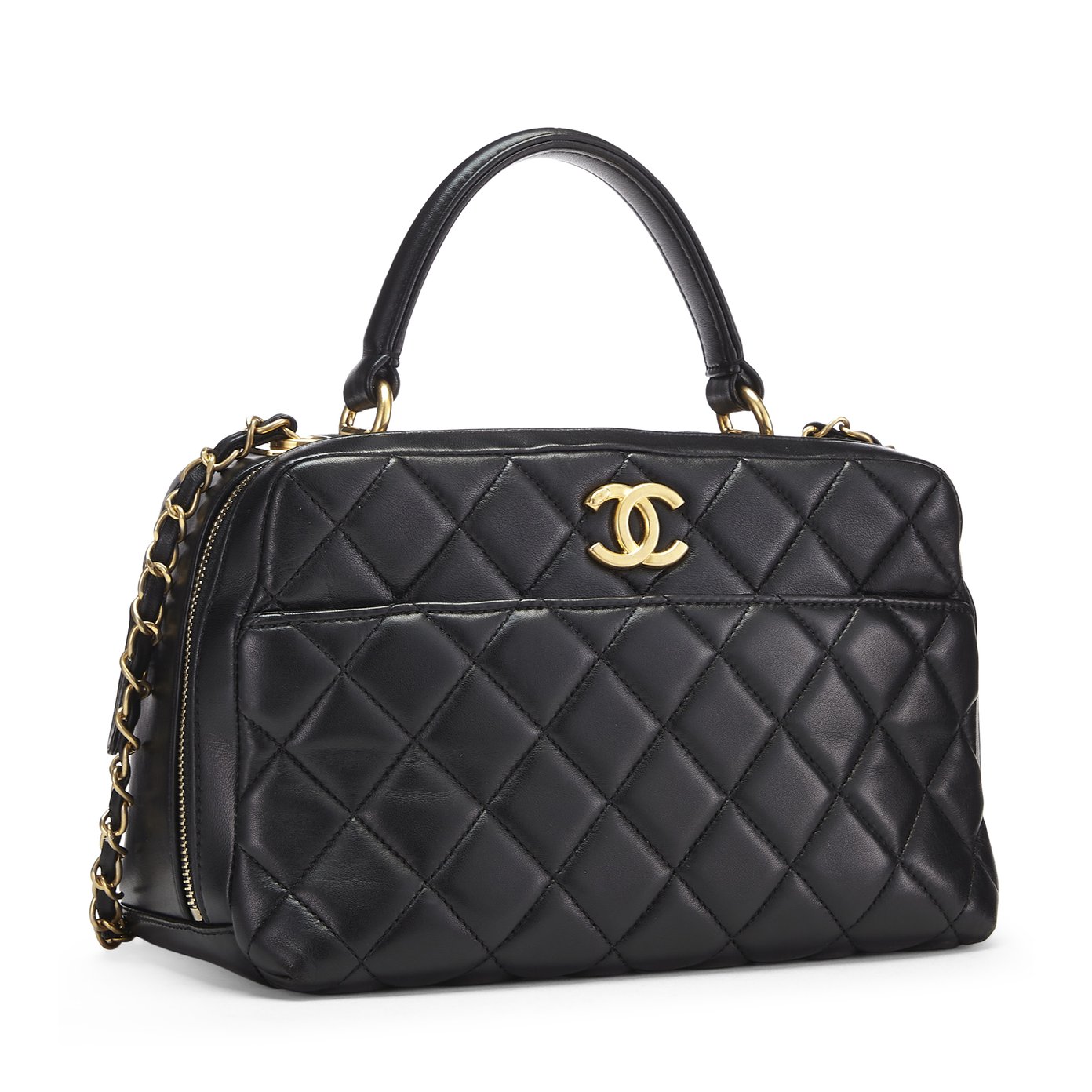 chanel black quilted handbag leather