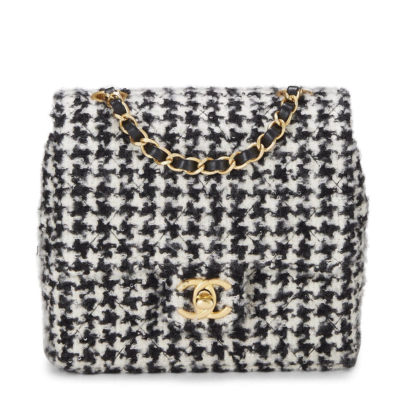 What Goes Around Comes Around Chanel Houndstooth Wool Square Flap Bag, Mini