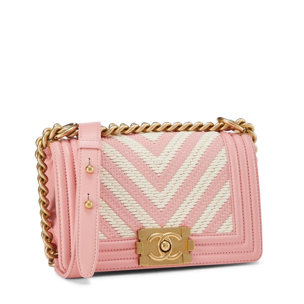 What Goes Around Comes Around Chanel Pink Woven Chevron Boy Small