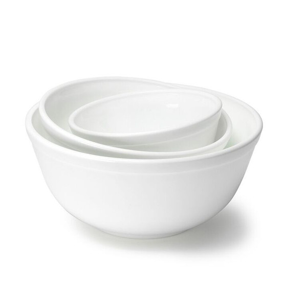 3 Piece White Glass Mixing Bowl Set