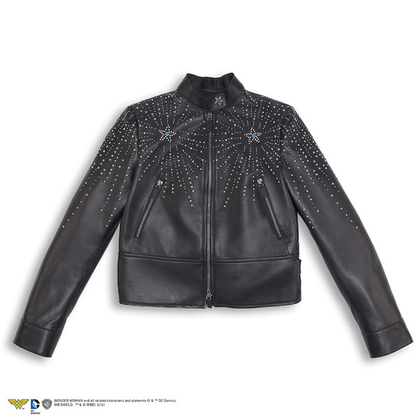 Cropped leather jacket embroidered with studs