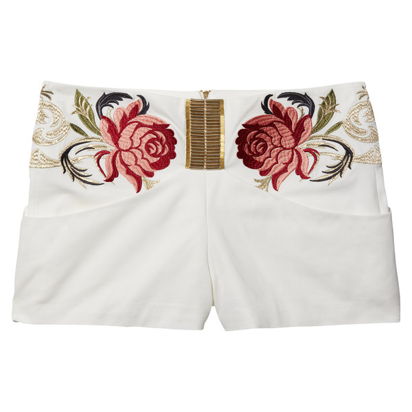 Lena Dunham's White Shorts With Gold & Roses