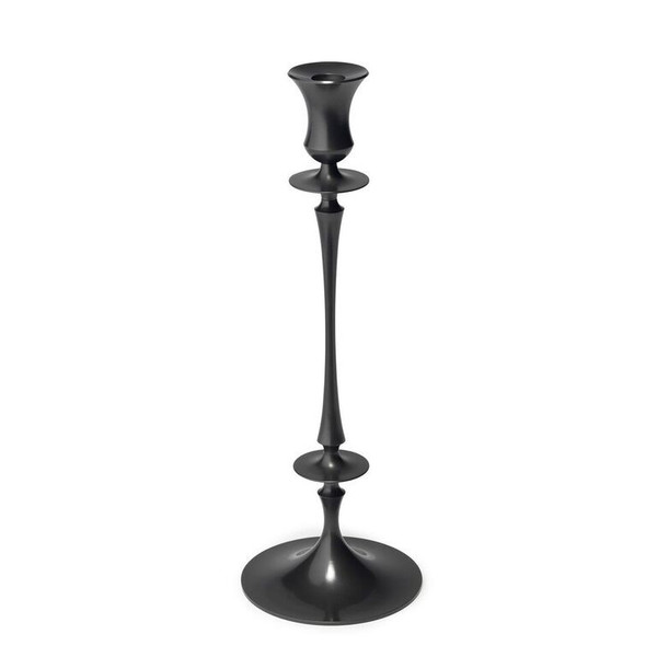 Tall Oxidized Bronze Candlestick With Trumpeted Rings