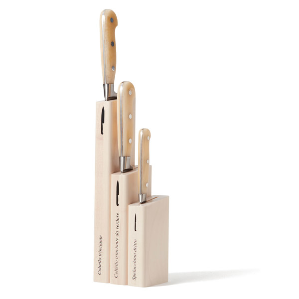 Coltellerie Berti for MATCH White Insieme Set of 3 Kitchen Knives With Wood Blocks