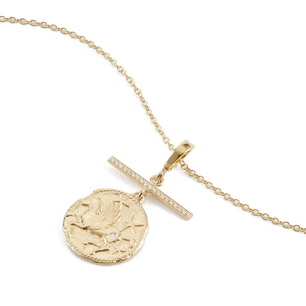 Azlee Pegasus Coin With Diamond Bar Necklace