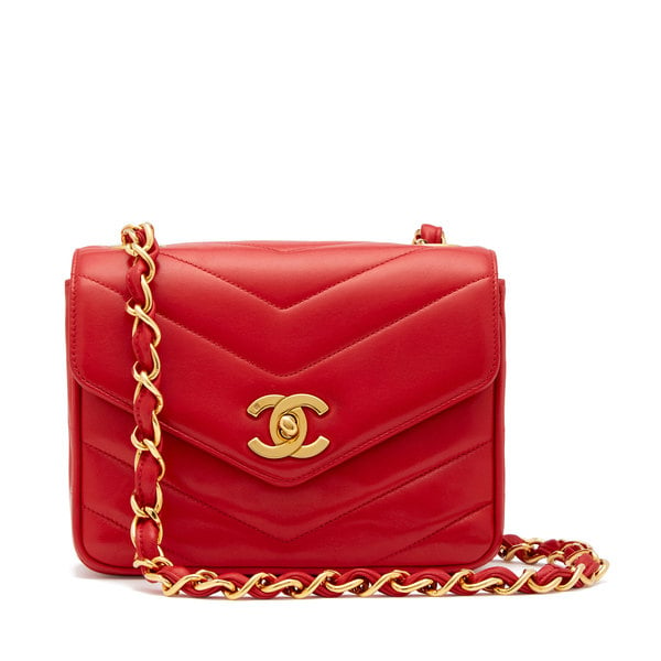 What Goes Around Comes Around Chanel Red Lambskin Chevron Flap Bag