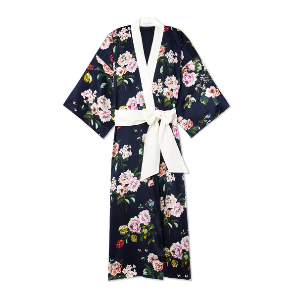 Olivia von Halle Queenie Floral Silk Kimono Robe