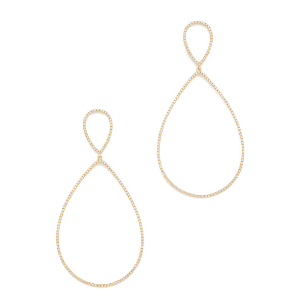 Rosa de la Cruz Double Teardrop Gold Diamond Hanging Earrings
