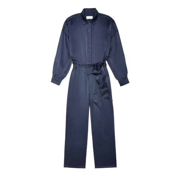 Datura Ren Silk Satin Long-Sleeve Jumpsuit