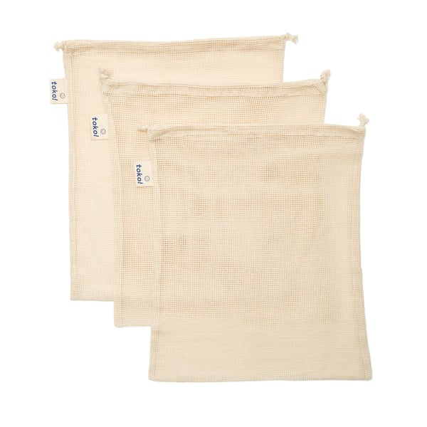 toko!  Organic Cotton Drawstring Produce Bags, Set of 3