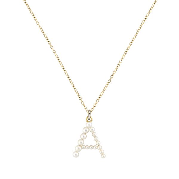 Jemma Wynne Yellow Gold Prive Pearl Letter Necklace
