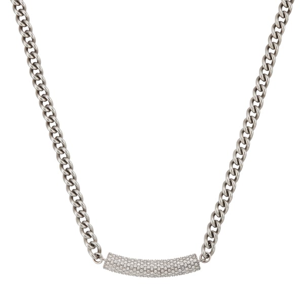 Sheryl Lowe Sterling Silver Curb Chain with Diamond Bar Necklace