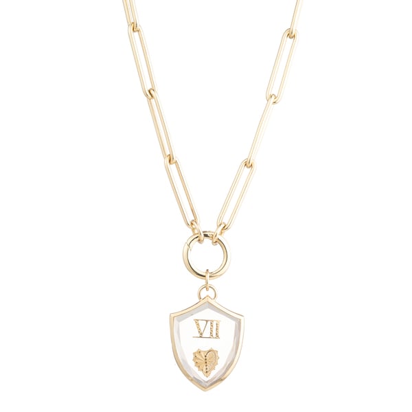 Foundrae Large Crest Gemstone Heart Necklace
