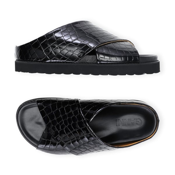 Ganni Belly Croc Crisscross Sandals