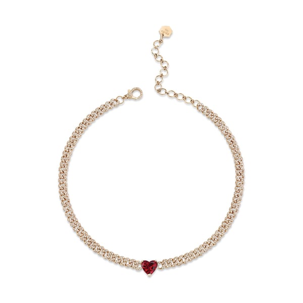 Shay Jewelry 18K Ruby Heart Pave Mini Link Necklace