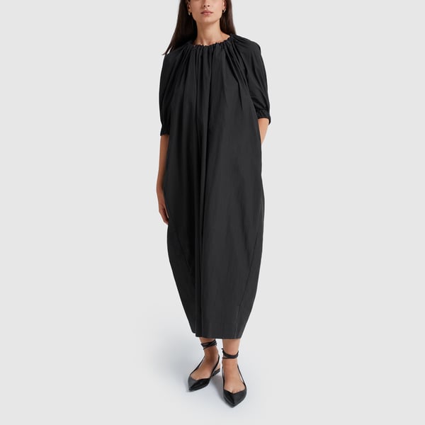 Co Ruched Sleeve Tie Dress