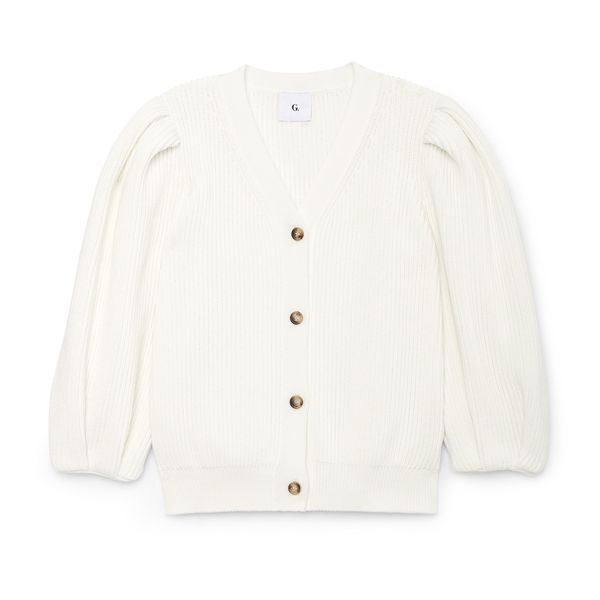 G. Label Hill Ribbed Puff Sleeve Cardigan
