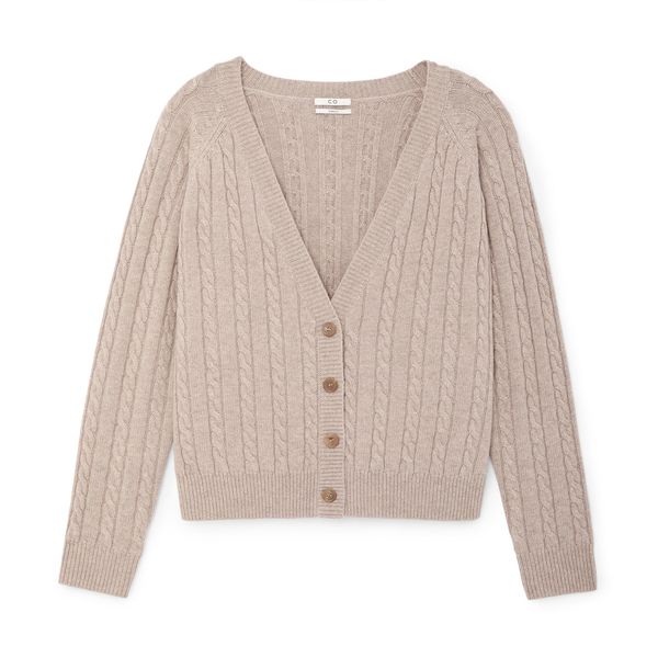 Co Cropped Cable Knit Cardigan
