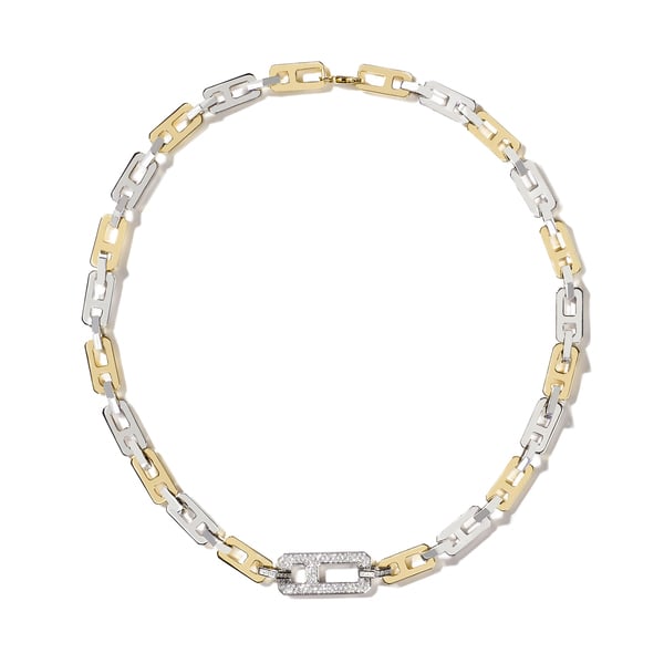 AS29 DNA Pave Diamond Short Necklace in 18K white and yellow gold