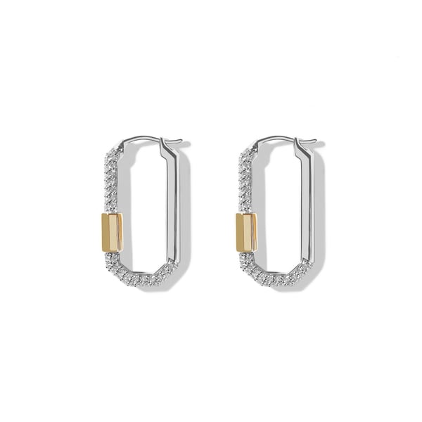 AS29 Medium Pave Diamond Lock Earrings in 18K white and yellow gold