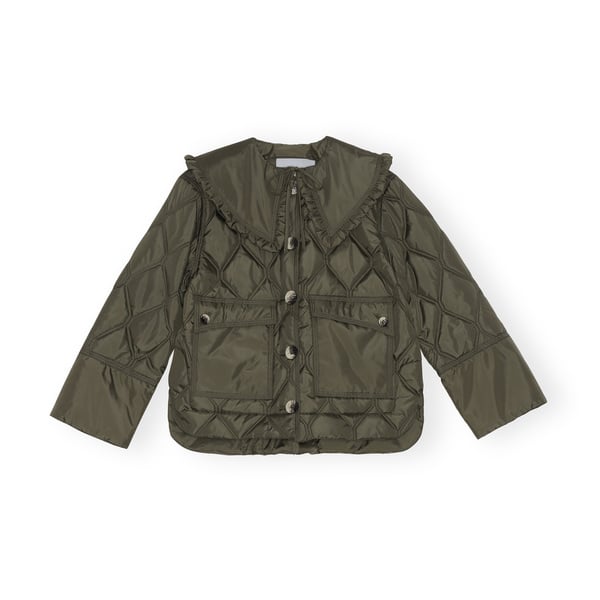 Ganni Recycled Ripstop Quilt Frill Collar Jacket | goop