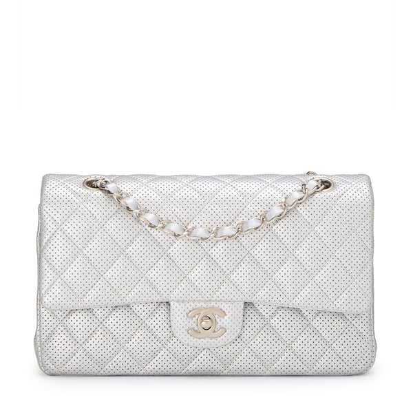 What Goes Around Comes Around Chanel Silver Perforated 2.55 Bag, 10"