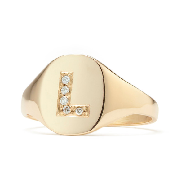 Petite Signet Ring Diamond Letter Sarah Chloe Goop Shop